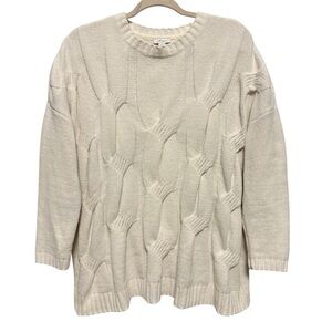 J. Jill Chenille Sweater Womens Medium White Cable Knit Soft Minimalist Neutral